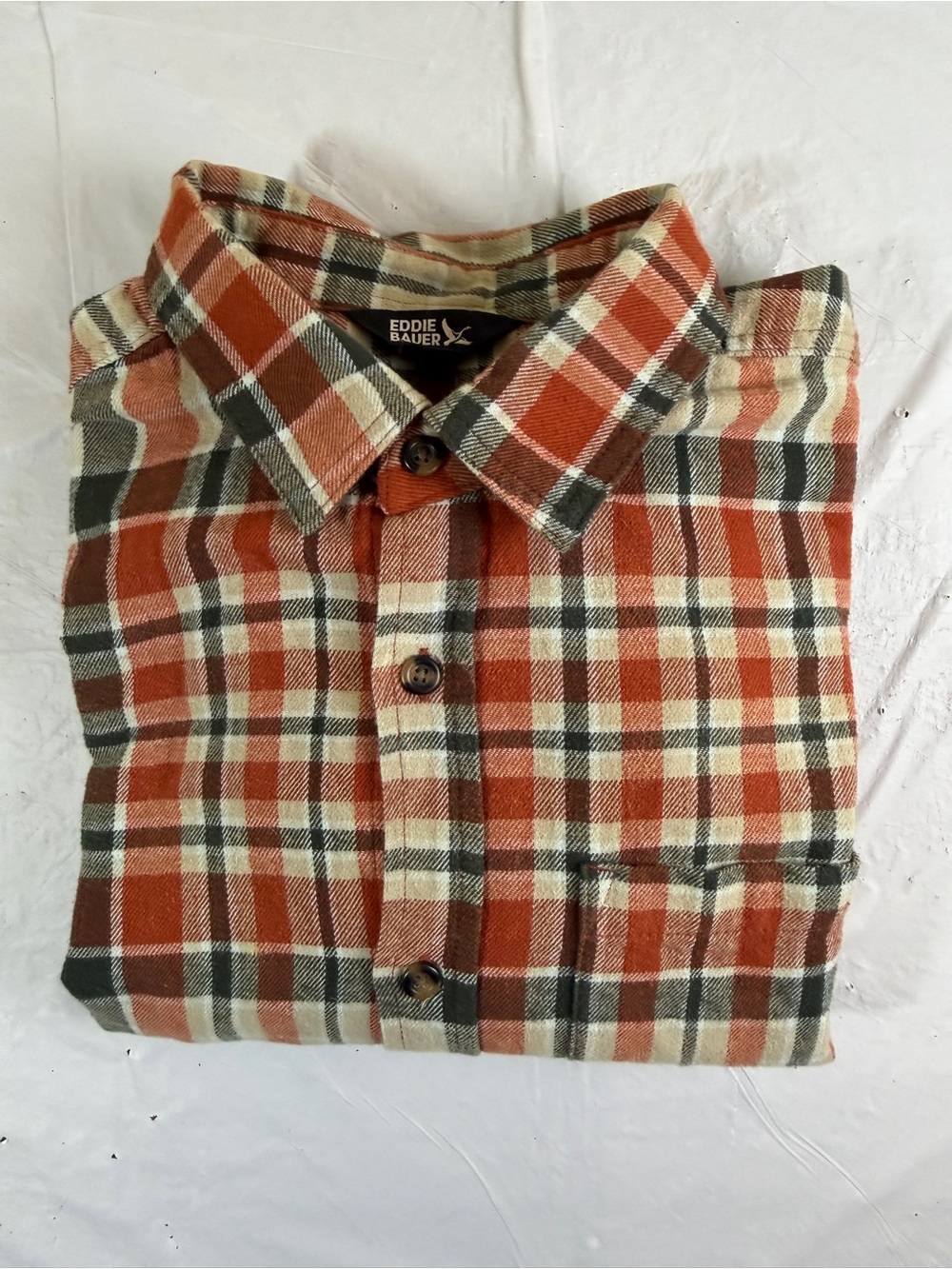 Eddie Bauer Rust Orange and‎ Cream Plaid Button-Down Shirt